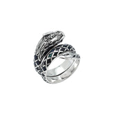 Sterling Silver Dragon Ring With Black Shell Inlay And Polished Detailing